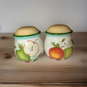 Vintage Ceramic Salt Pepper Shakers Leaves Apples Fruit